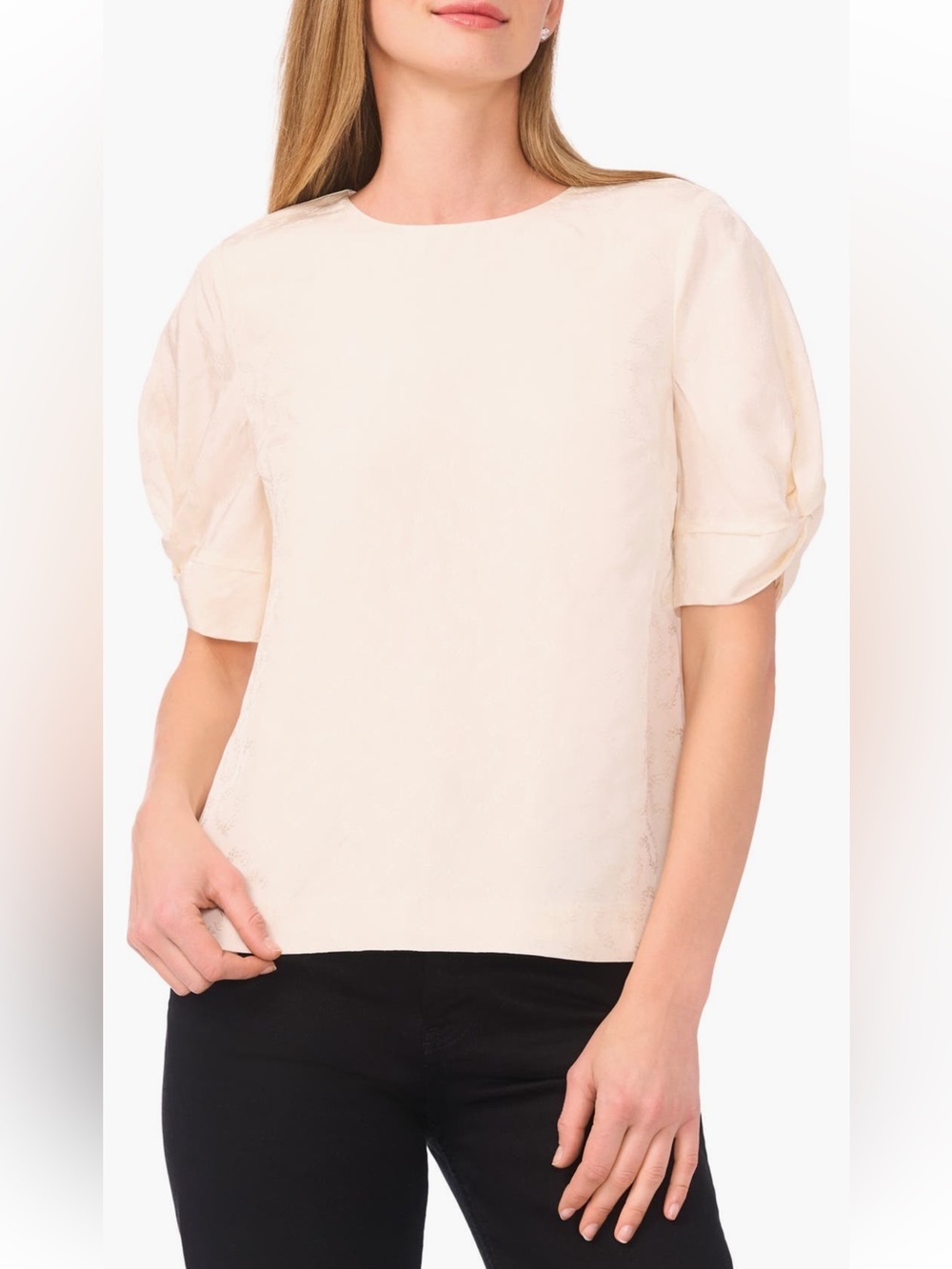 Ted Baker Chloe Puff Sleeve Jacquard Top In Vanilla Ice